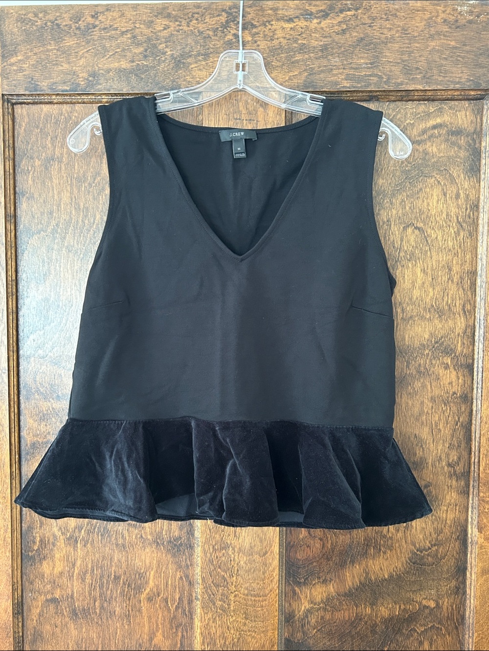 J. Crew Black V-Neck Peplum Tank with Velvet Hem